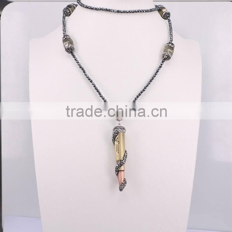 Charm Carved Shell Gem Necklace, with 3mm Black Hematite Beads Necklace, Pendant Druzy Natural Stone Necklace