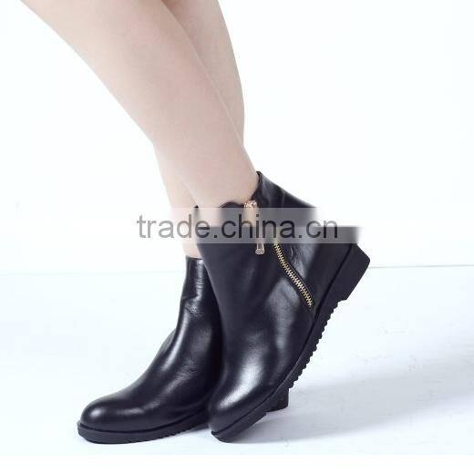 2015 Fancy black women leather flat zipper ankle boots elegant leather round toe flat short boots CP6697