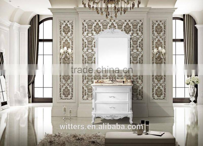 Corner bathroom mirror solid wood cabinet in white WTS608