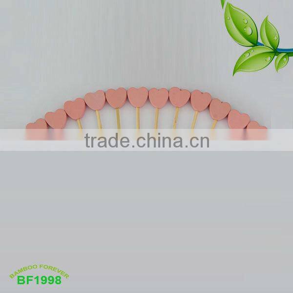 9cm Pink heartshape bamboo picks