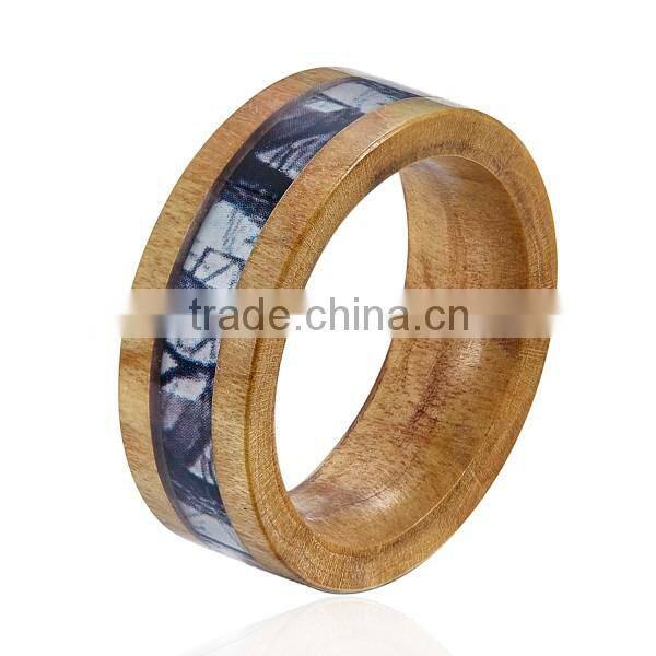 Natural Wooden Ring, Wooden Ring with Camouflage Inlay