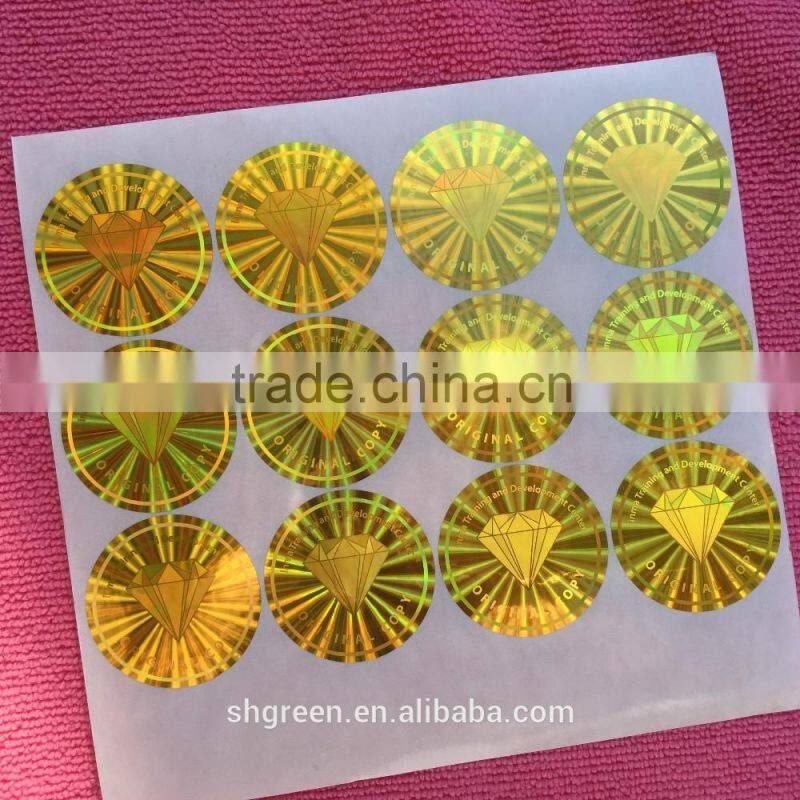 Custom shiny golden color anti-fake label hologram sticker