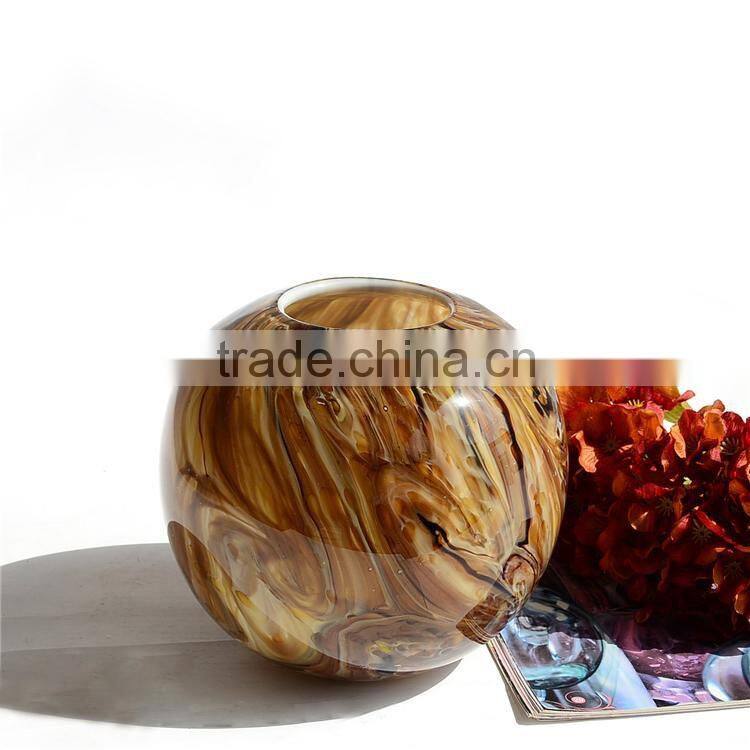 Fashion design handmade wood grain pattern decorative circular glass vase