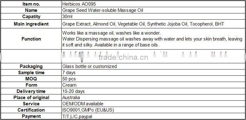 natural cold pressed grapeseed water-soluble massage oil