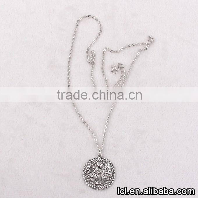 High quality angel wing necklace, imitate silver round pendant necklace wholesale