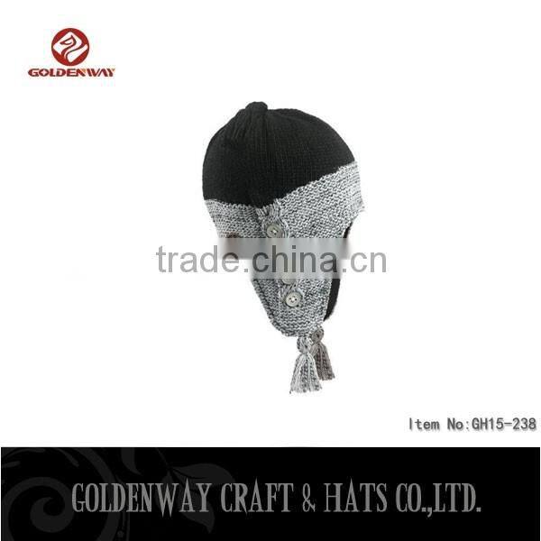wholesale Hand Knitted 100% acrylic Ear Flap snow beanies Woolen Hats with lining