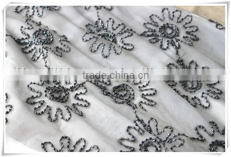 China wholesale newest gray color beads mesh cloth fabric for HY663