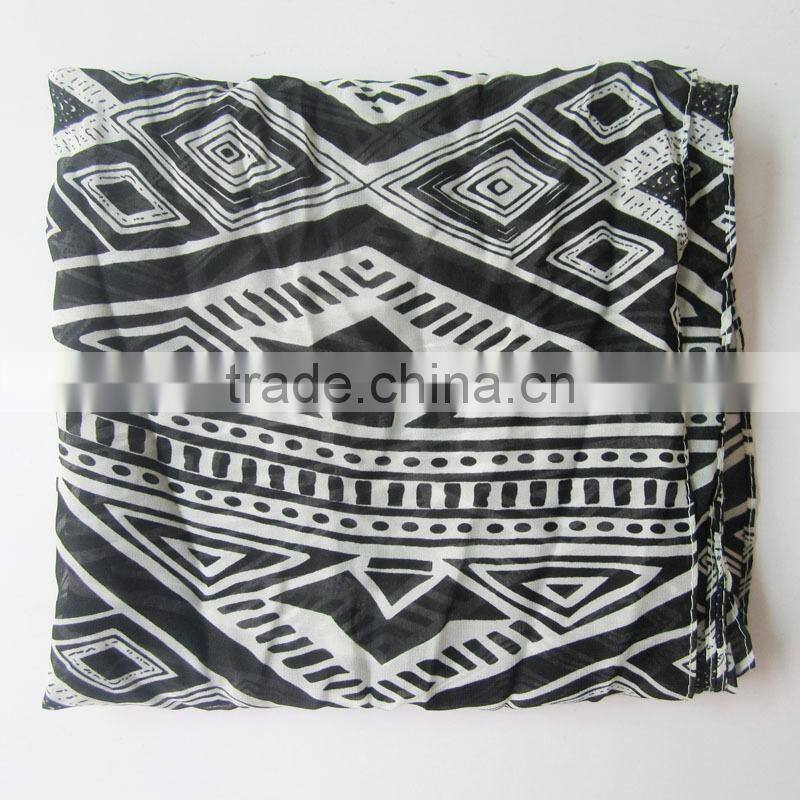 New Women Fashion Tribal Aztec Print Scarf Black Geometric Long Chiffon Shawl Wrap