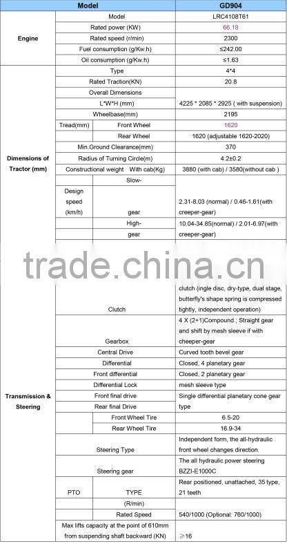 90hp farming tractor machinery