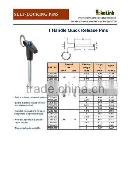 T type quick release pin with lanyard