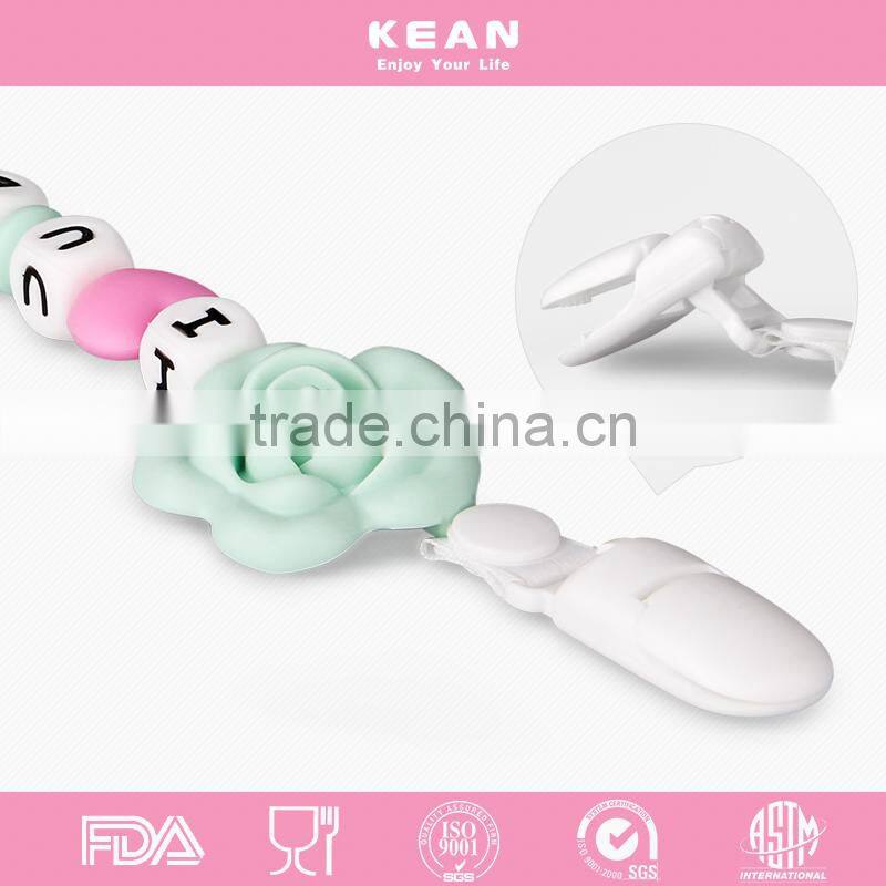 2017 Latest design fashion colorful baby silicone flower pacifier chain