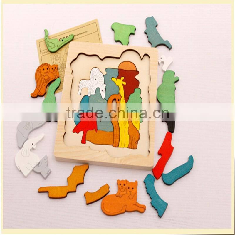 Wooden toy colorful jigsaw puzzles multi layer story puzzles educational puzzle for preschool children