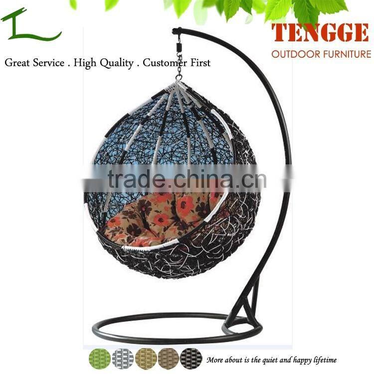 Black White Mix Color Egg Nest Shaped Rattan Hanging Egg Chair