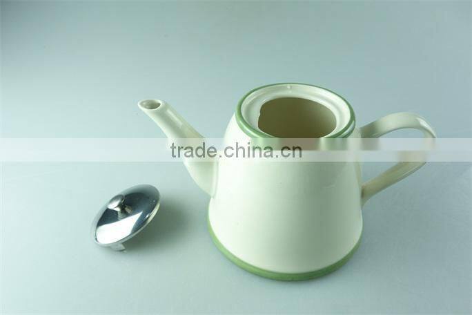 Cream ceramic teapot with iron cover with cheap price in stock