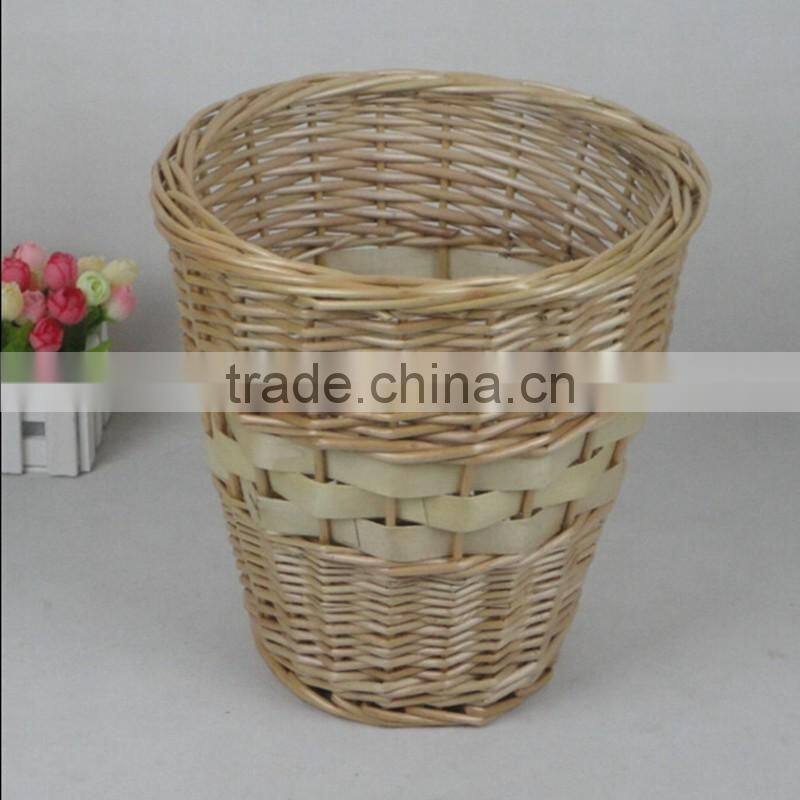 ROUND WILLOW WOVEN WICKER WASTE BASKET