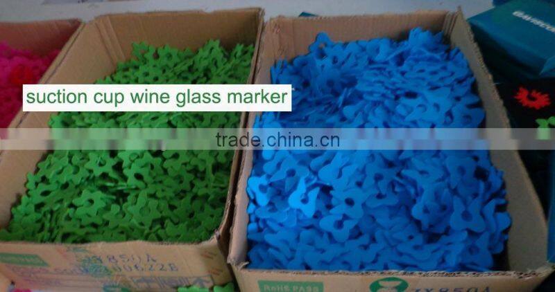 wholesale round shaped silicone cup wine glass marker/silicone rubber wine glass suction