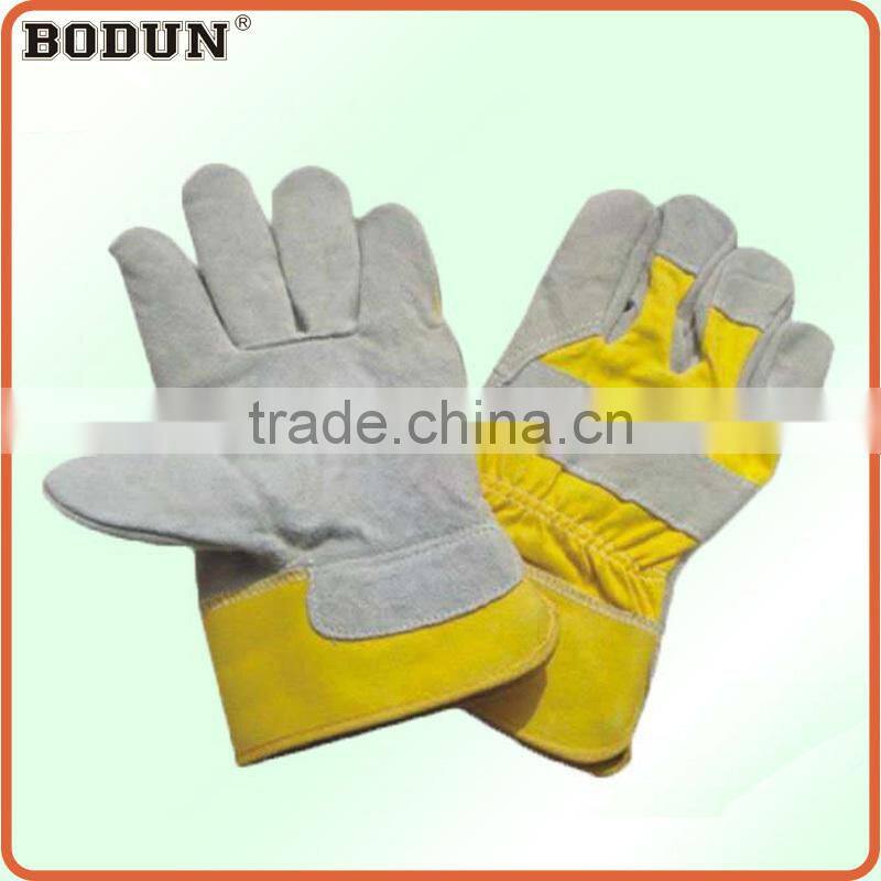A2015 golden yellow cowhide split leather patch palm glove