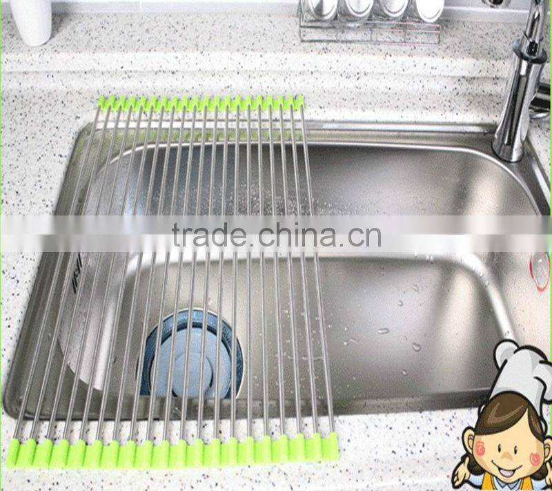 Folding Anti-rust Stainless Steel and Non-slip Silicone Drain Rack
