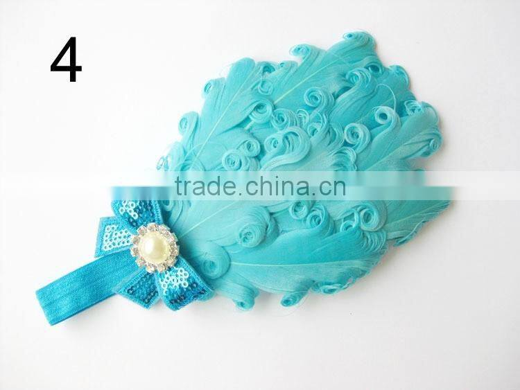 curly feather with pearl bead rhinestone for kids hair accessories
