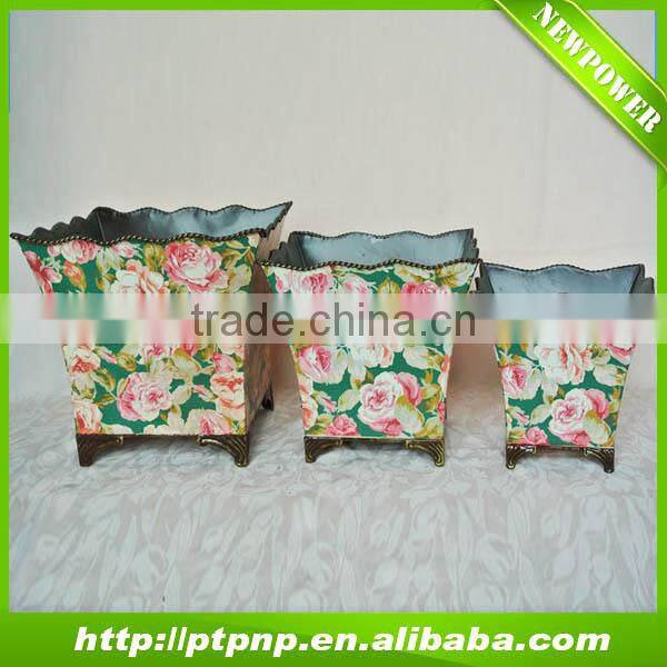 Garden decorative antique metal flower pots with rose design