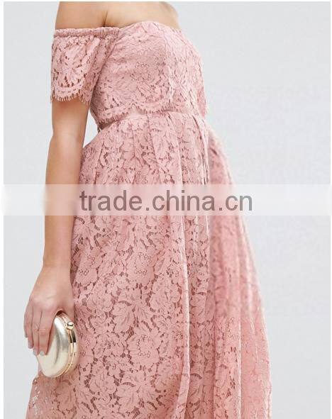 Guangzhou Clothing OEM Pink Undertone Cold Shoulder Lace Prom Dresses