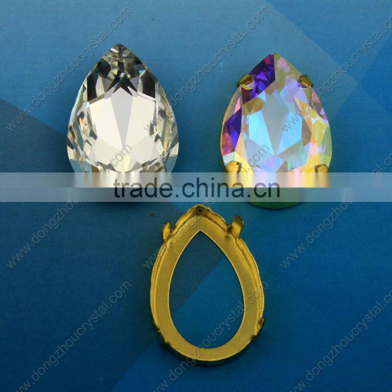 DZ-3003 Pear Vitrail Medium 10x14mm Crystal Metal Setting Sew On Rhinestone