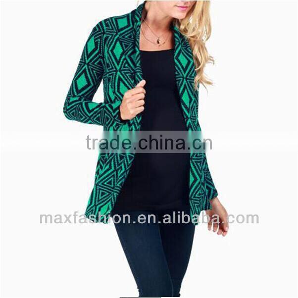 OEM wholesale color combination sweater heavy jacquard korean style women cardigan for women
