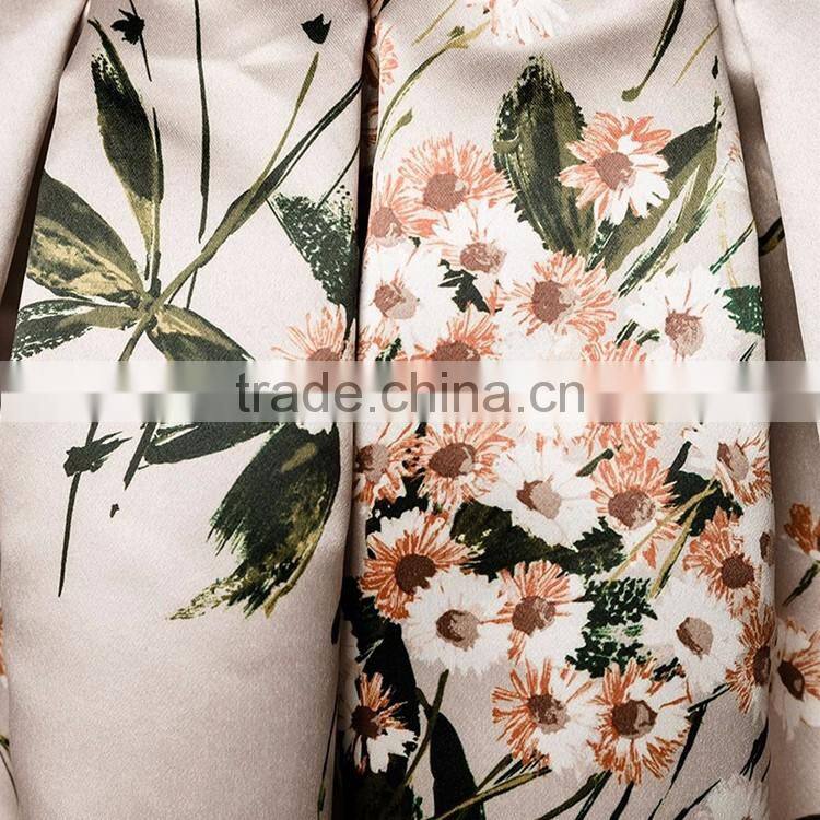 HAODUOYI Women Flower Printing Skirt Casual Midi Elegant High Waist Satin Skirt