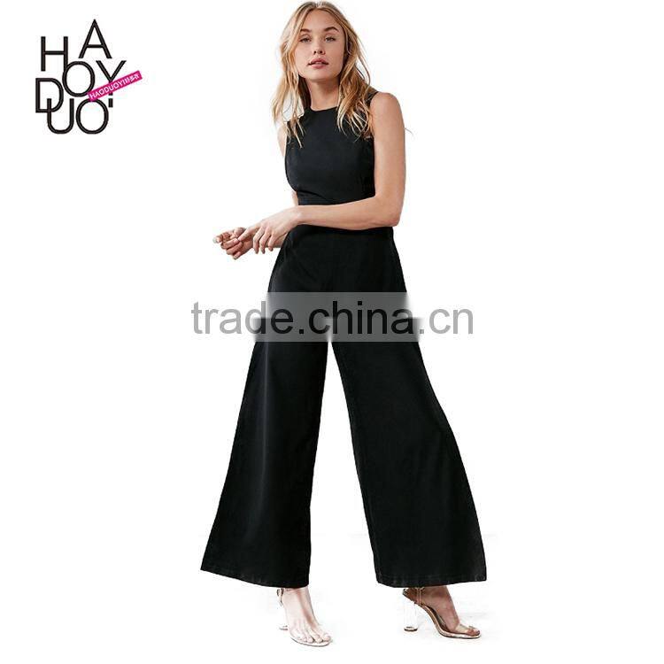 HAODUOYI Sexy Women Wide Leg Jumpsuit Cross Split Backless Ladies Pants Hollow out Round Neck Sleeveless Jumpsuit for Wholesale