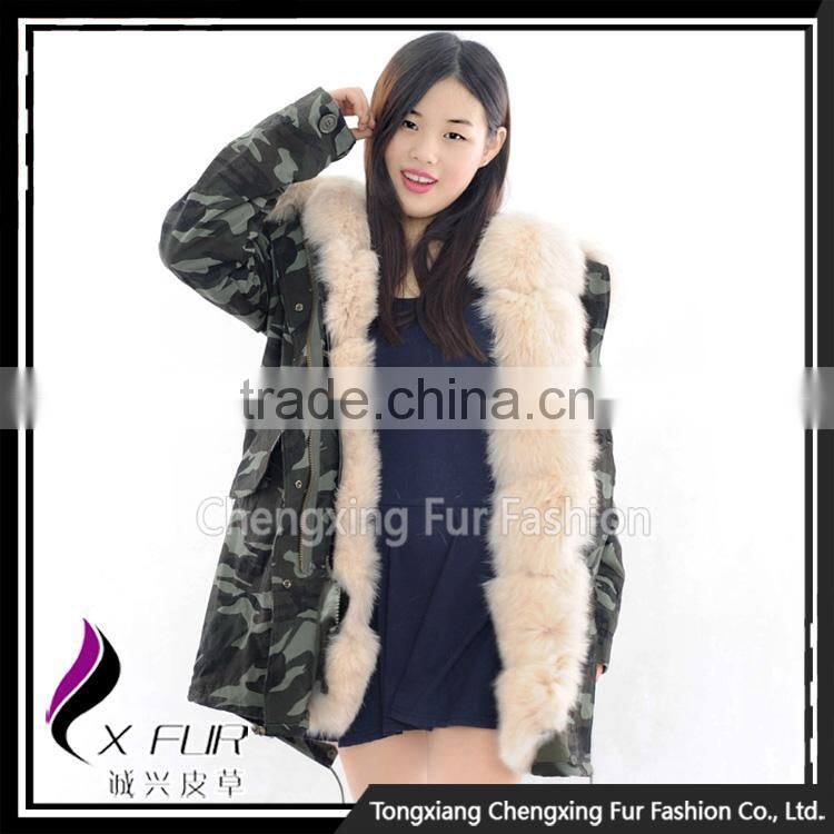 CX-G-P-03B Women Fashion Fur Jacket With Fur Inside Fur Collar Parka