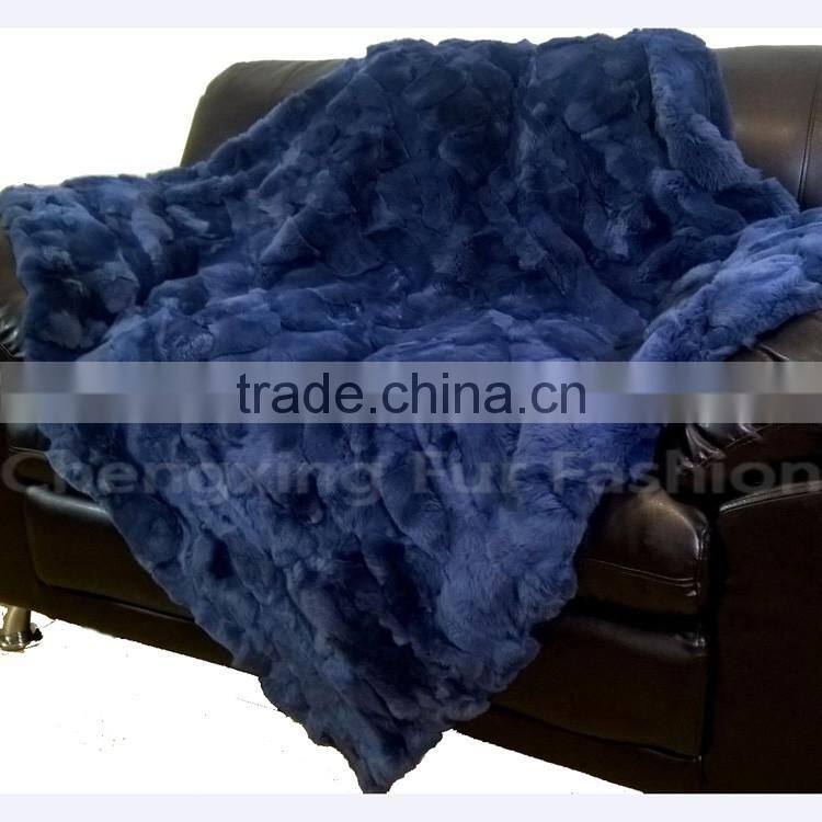 CX-D-66F High Quality Pachwork Rex Rabbit Real Fur Throw Blanket
