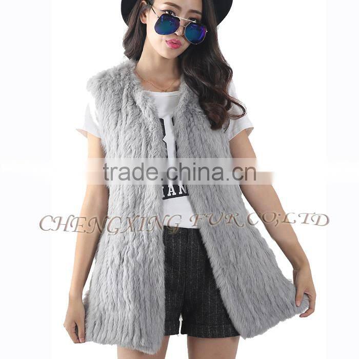 CX-G-B-184 New Fashion Knitted Women Grey Rabbit Fur Alpaca Fur Vest