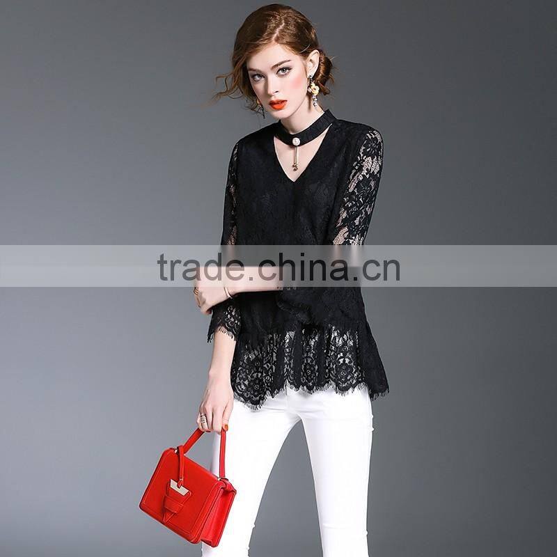 Maxnegio Lotus leaf sleeves top tee white lace t-shirts blouse neck patterns