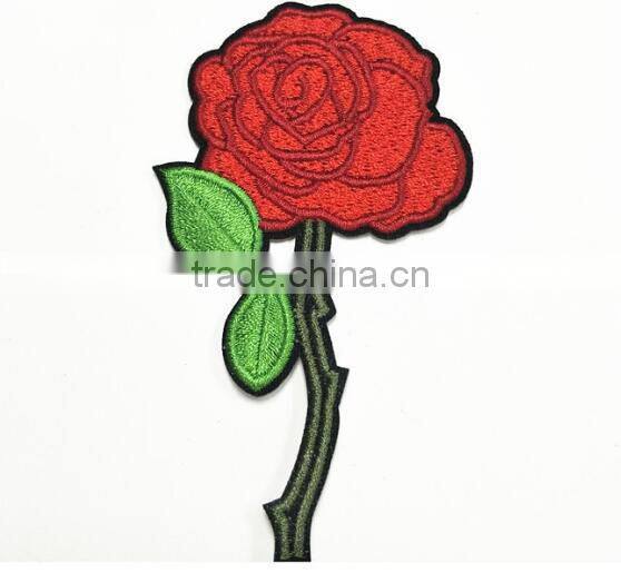 factory price Iron on embroidery patch red flower embroidery patch for cloth
