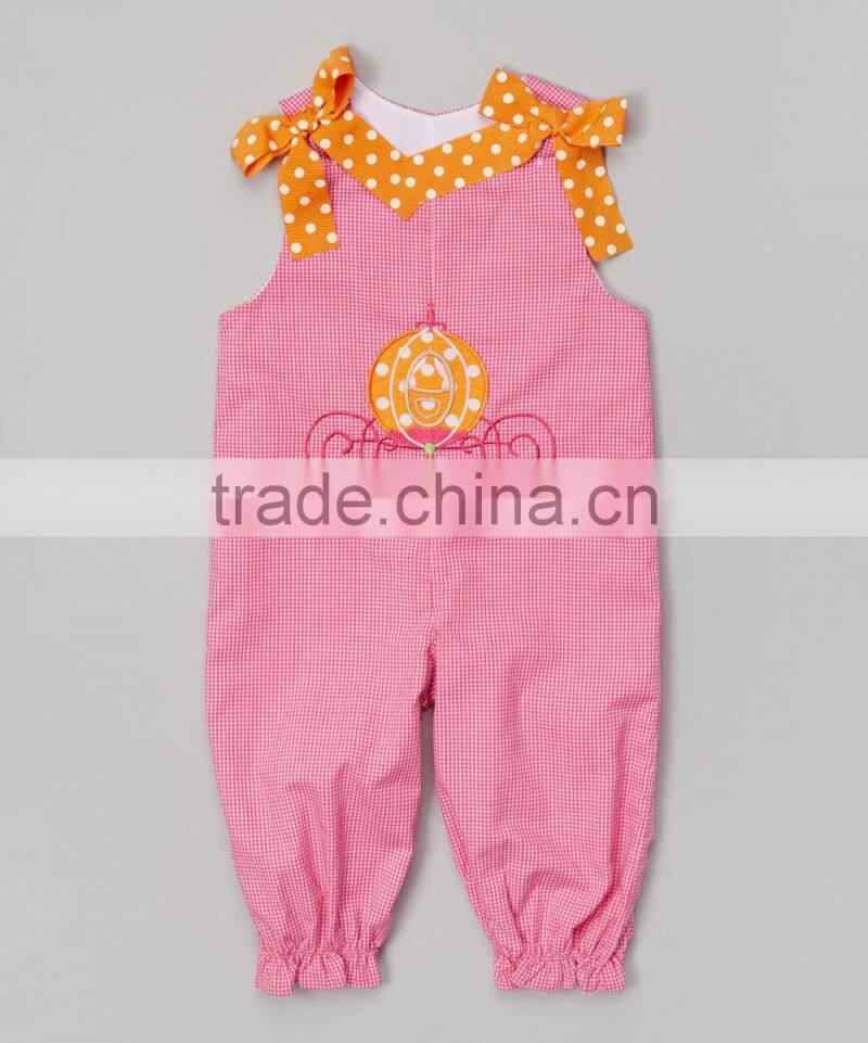 Infant/Toddler Pink Gingham Applique Cinderella Pumpkin truck Bubble Romper