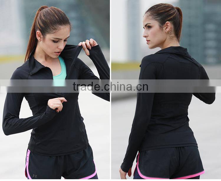 Wholesale Women Half Zip Long Sleeve Dry Fit Plain Sports T-Shirts