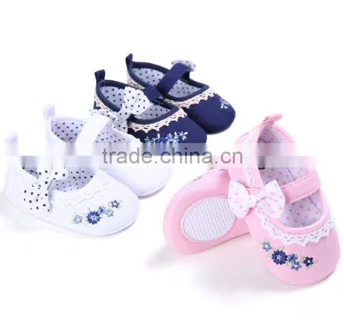 2017infant baby girls soft bottom shoe lace appliqued flower toddler anti-slip shoes