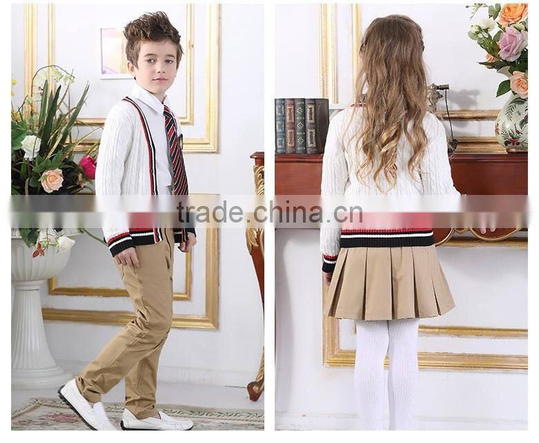 2016 children school V neck buttoned contrasted trims cable knit cardigan uniform sweater