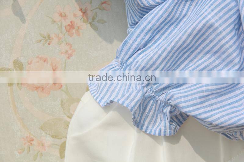 Child Girl Boutique Outfits Pearl Buttons Flutter Shirt With White Shorts Factory Direct Sale