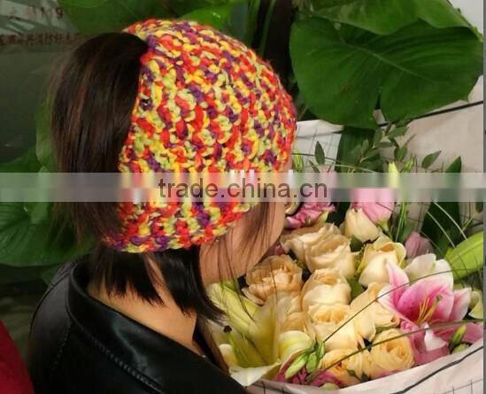 Girls Colorful Crochet Bun Ponytail Hat