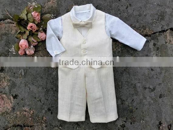Cute Baby Boy Suit 3pcs Linen Ring Bearer Wear Shirts+Pants+Waistcoat
