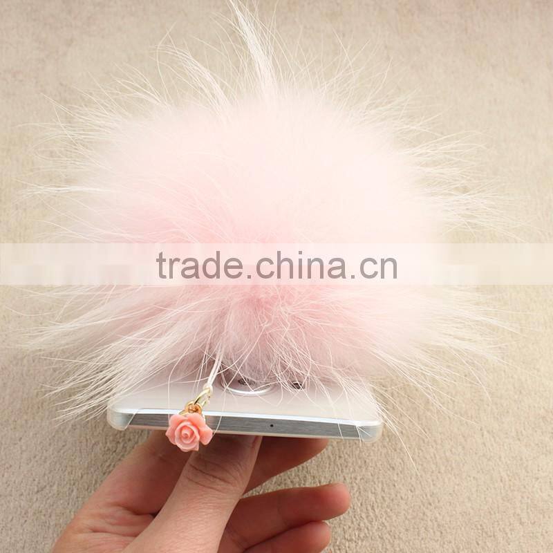 Myfur Real Pink Color Raccoon Fur Ball for Mobile Phone Dust Plug