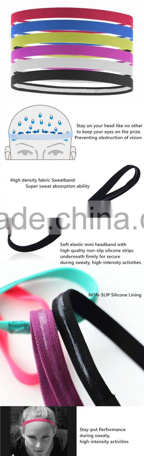 NON-SLIP Rubber Elastic Headband Stretch Strap Yoga Head Belt - Mini Bands Trendy Authentic Sportsbands - Accept Custom
