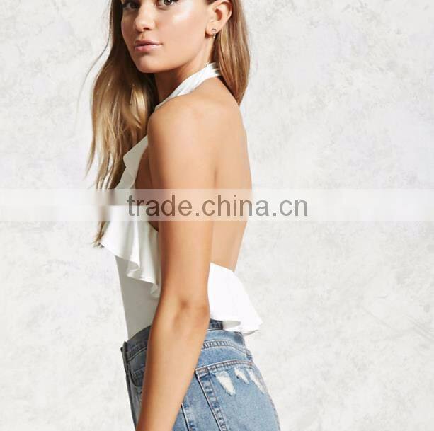 2017 new fashion one piece Ruffle High-Neck Bodysuit