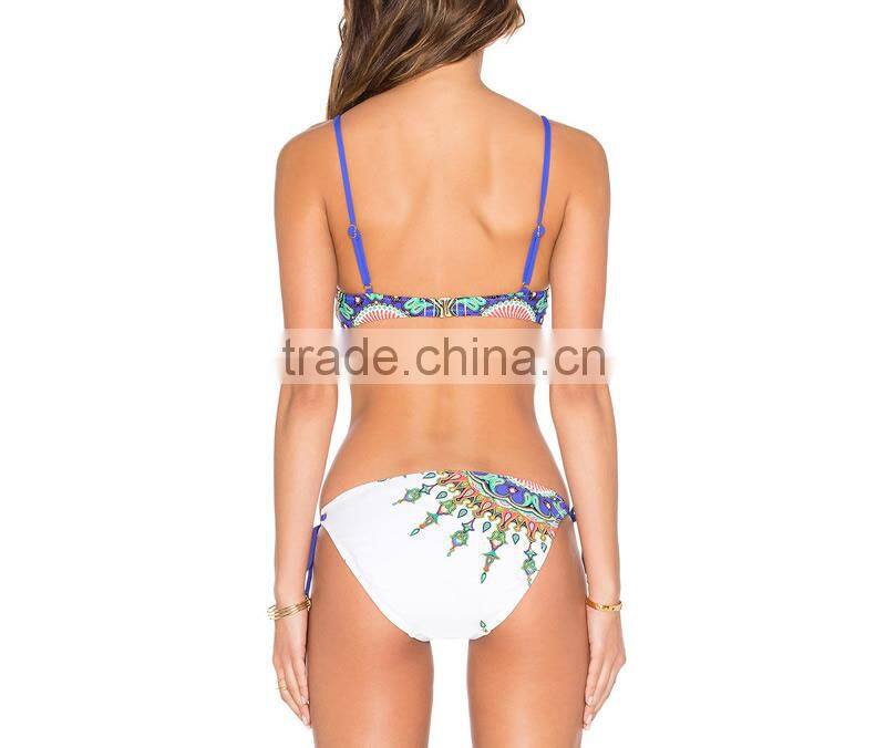 Polyester Bikini flexible backless two piece padded printed patchwork white Sold By Set