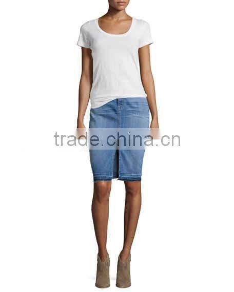 Fashion ladies short skirt designs high waist blue jeans skirt