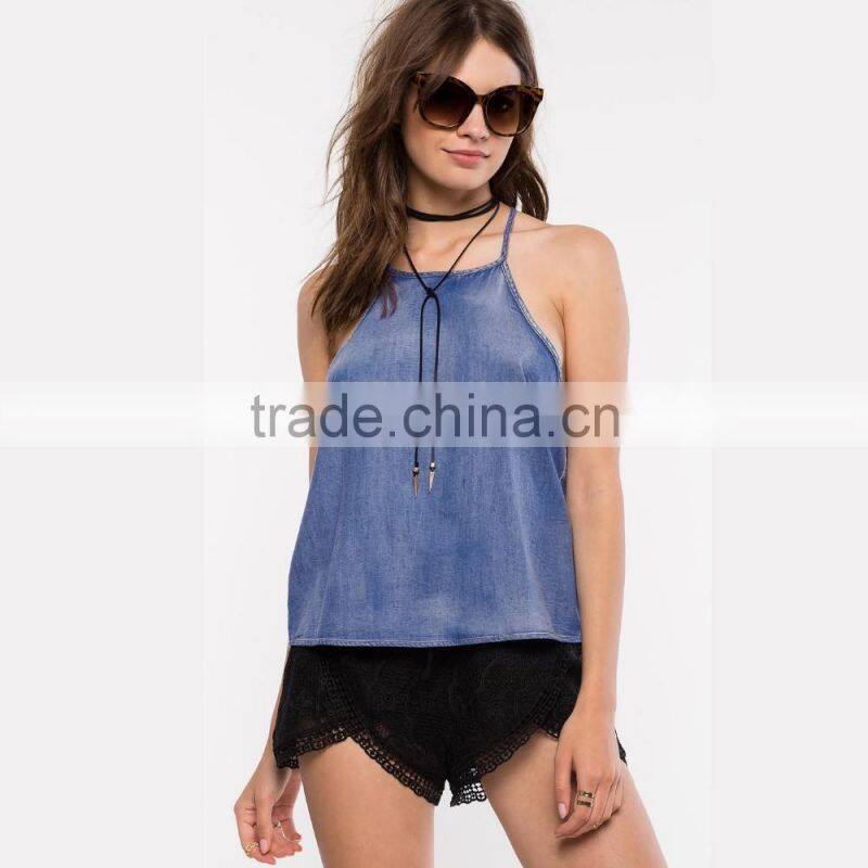 Hot sell latest design sleeveless fashion casual ladies blouse for wholesale 2017