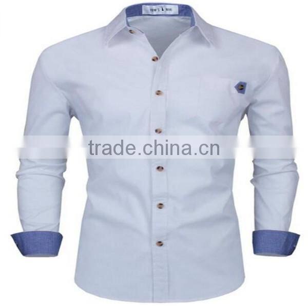 2016 new wholesale Stylish Slim Fit Long Sleeve Contrast custom mens casual dress shirts