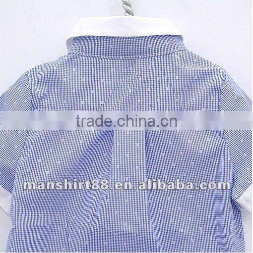 new Comfortable lovely style Blue Small-checked printed boys shirts with white beautiful collar