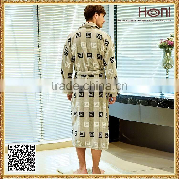 Men's Patterned Cotton Soft Bathrobe With Belt